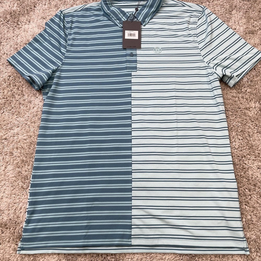 G/FORE Polo Shirt Mens Large Striped Split Graphic Performance Golf G4MF23K004 - Picture 2 of 16